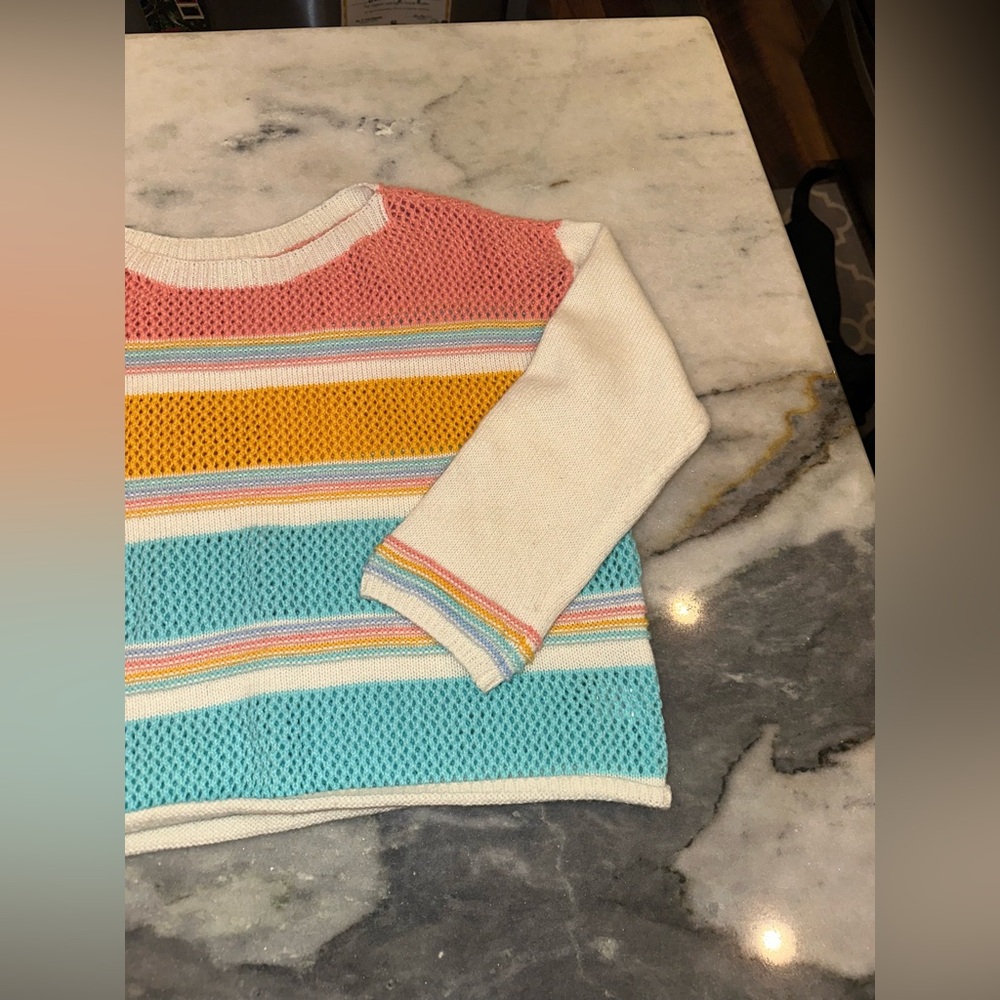 Bibi Size Large Boho Crochet Knit Multicolor Striped Women's Sweater - Picture 4 of 9